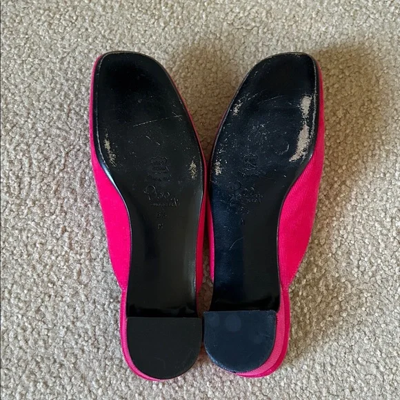 Lilly Pulitzer Vintage Dark Pink Corduroy Mules with Green Palm Trees sz 8.5 - Picture 9 of 10